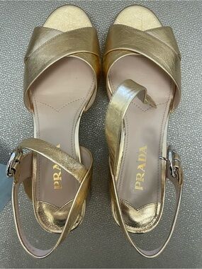 Prada Metallic Gold Leather  Heels